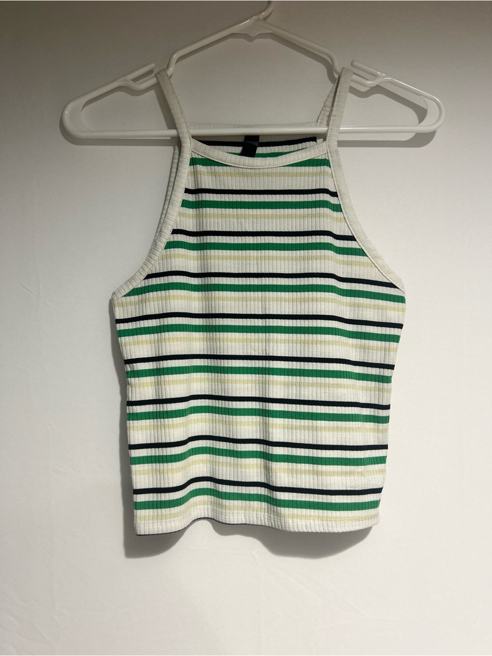 Alya Ribbed Halter Tank Top - White, Green & Black